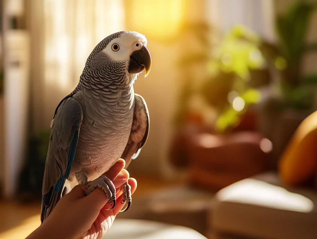 A parrot having fun during training.