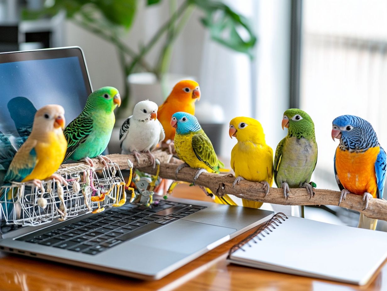 A vibrant image representing social media groups and forums for bird training.