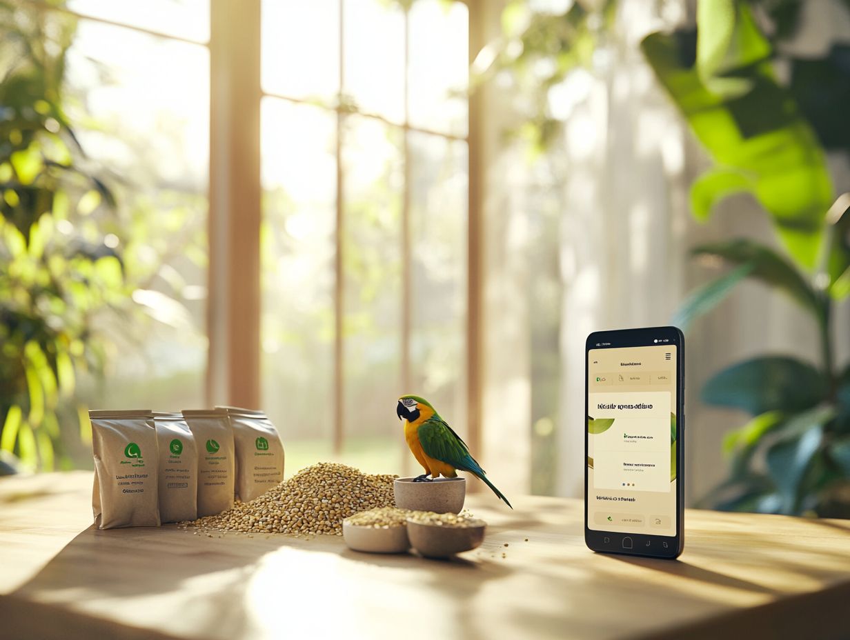 Image of a Parakeet enjoying a balanced diet with the help of a nutrition app.