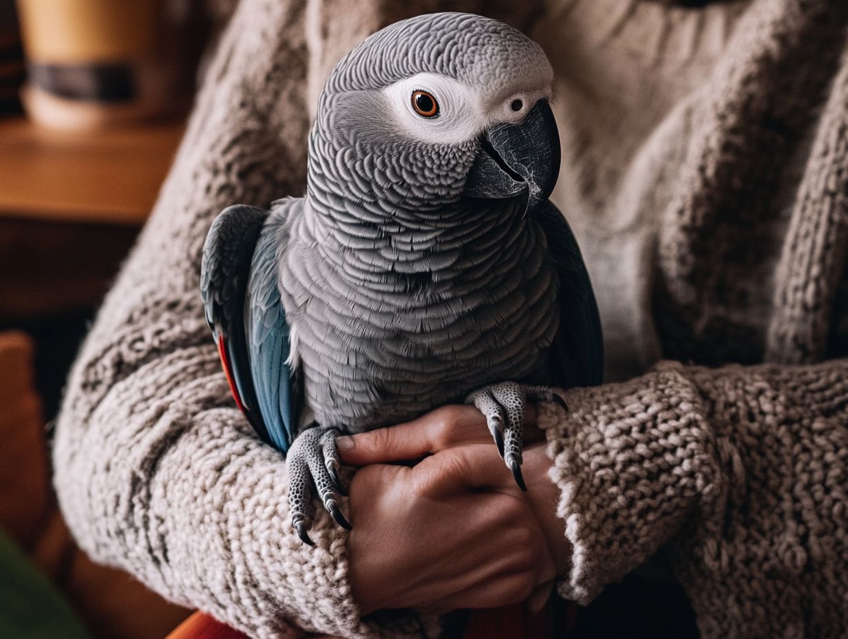 African Grey Parrot in a well-set cage