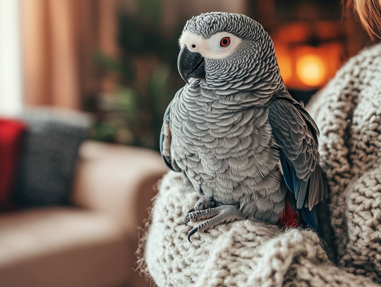 An African Grey parrot sitting on a branch