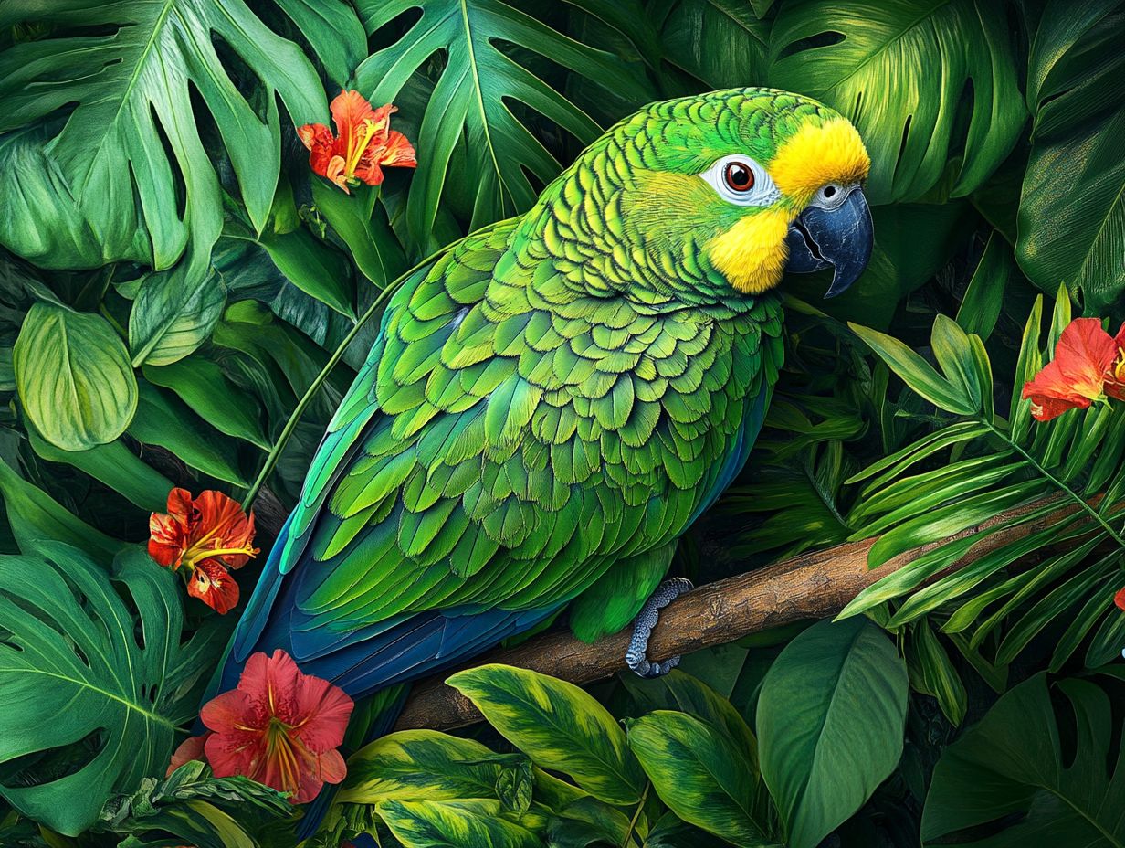 Image summarizing key care tips for Amazon parrots.