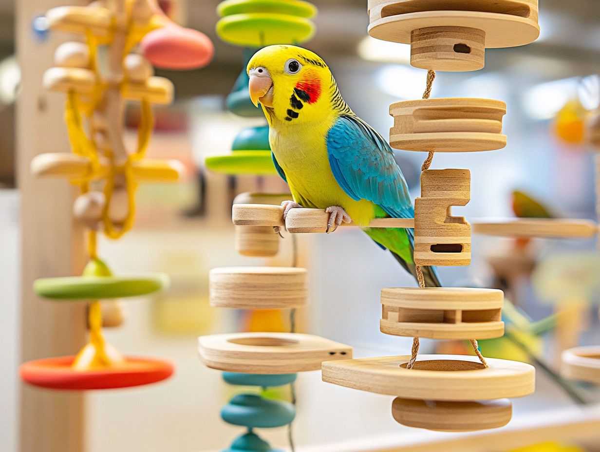 A variety of foraging toys suited for different birds