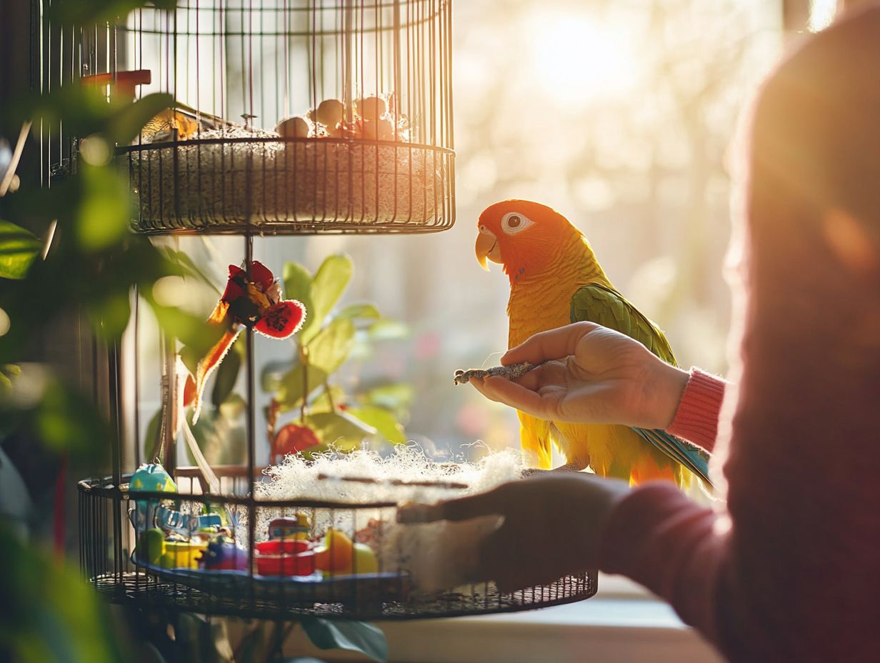 Best bird cage maintenance practices for pet birds, including spot cleaning and using safe products.