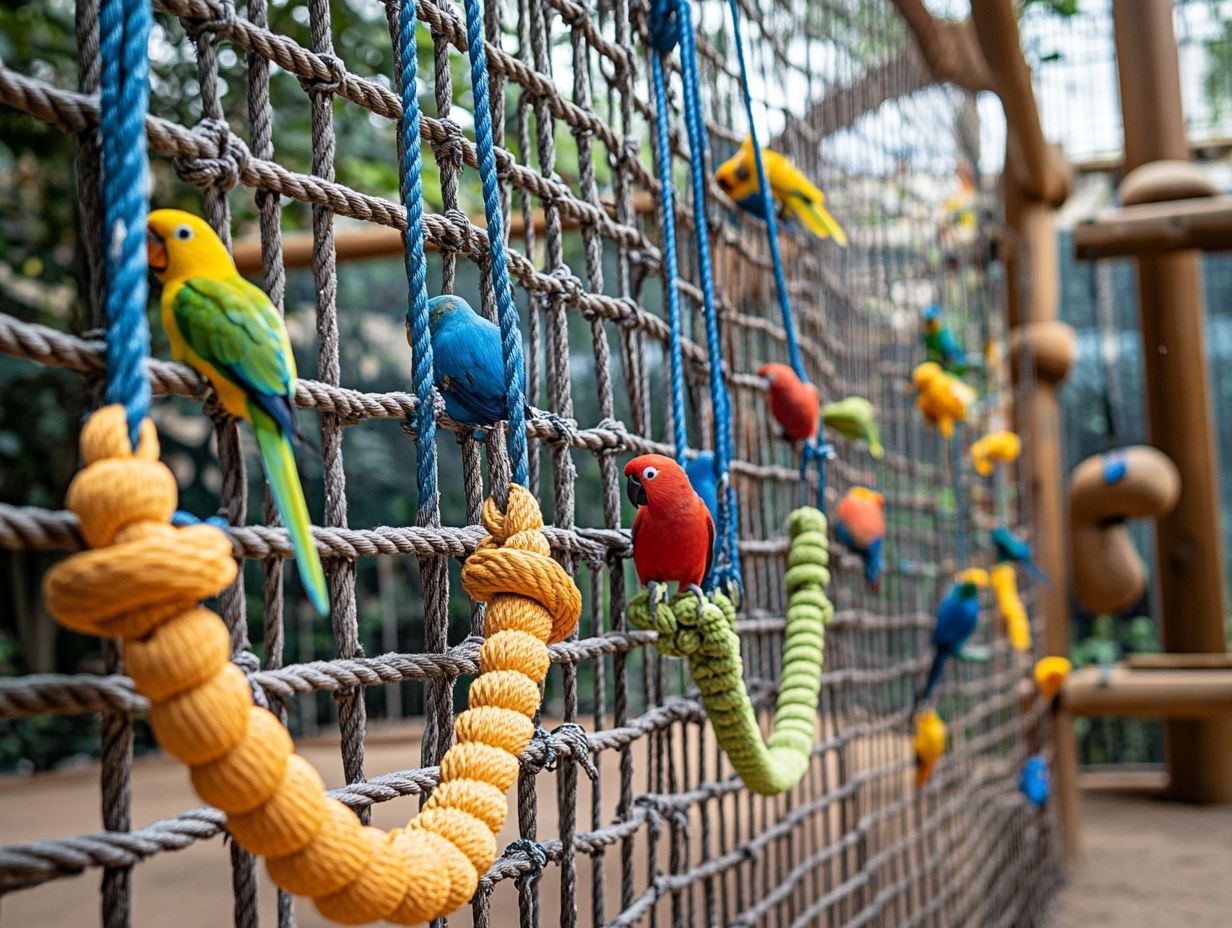 A variety of climbing accessories suitable for active birds