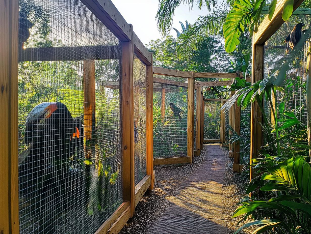 A variety of fencing options for outdoor aviaries