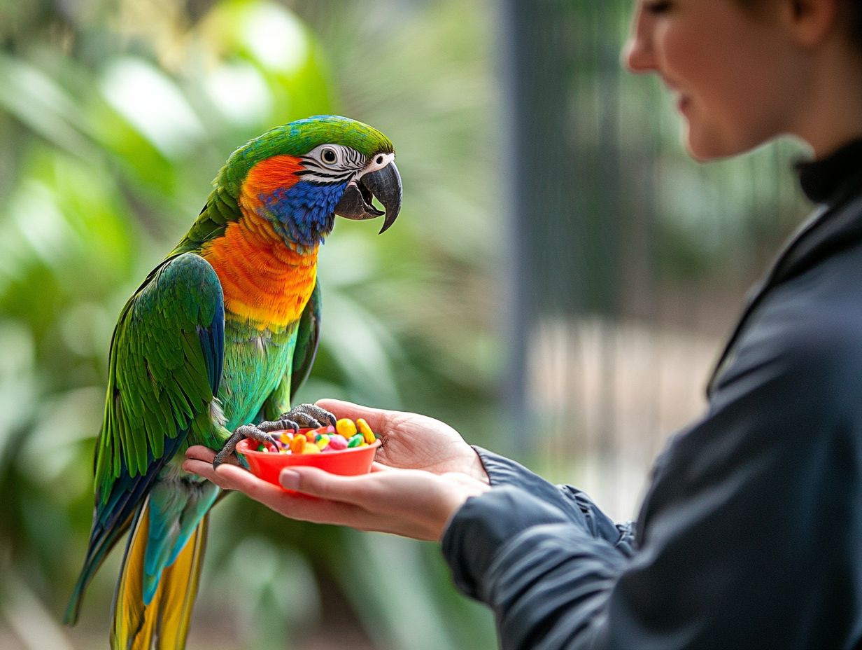 Bird training techniques including flying commands for cockatiels, conures, and macaws.