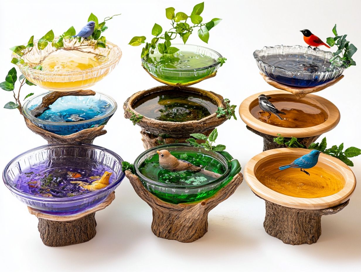 A variety of bird bath options for cages and aviaries