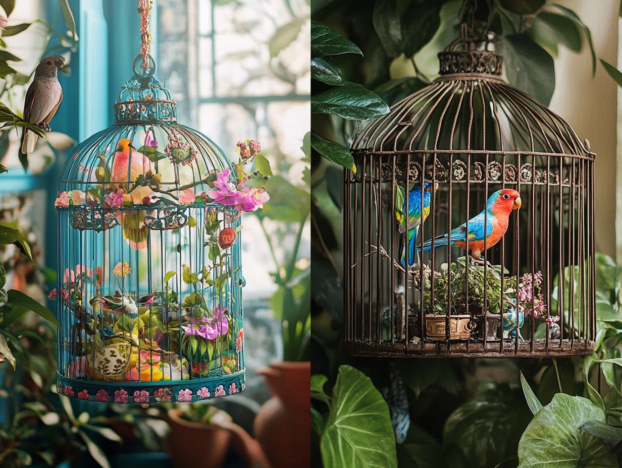 A vibrant outdoor aviary showcasing various bird species