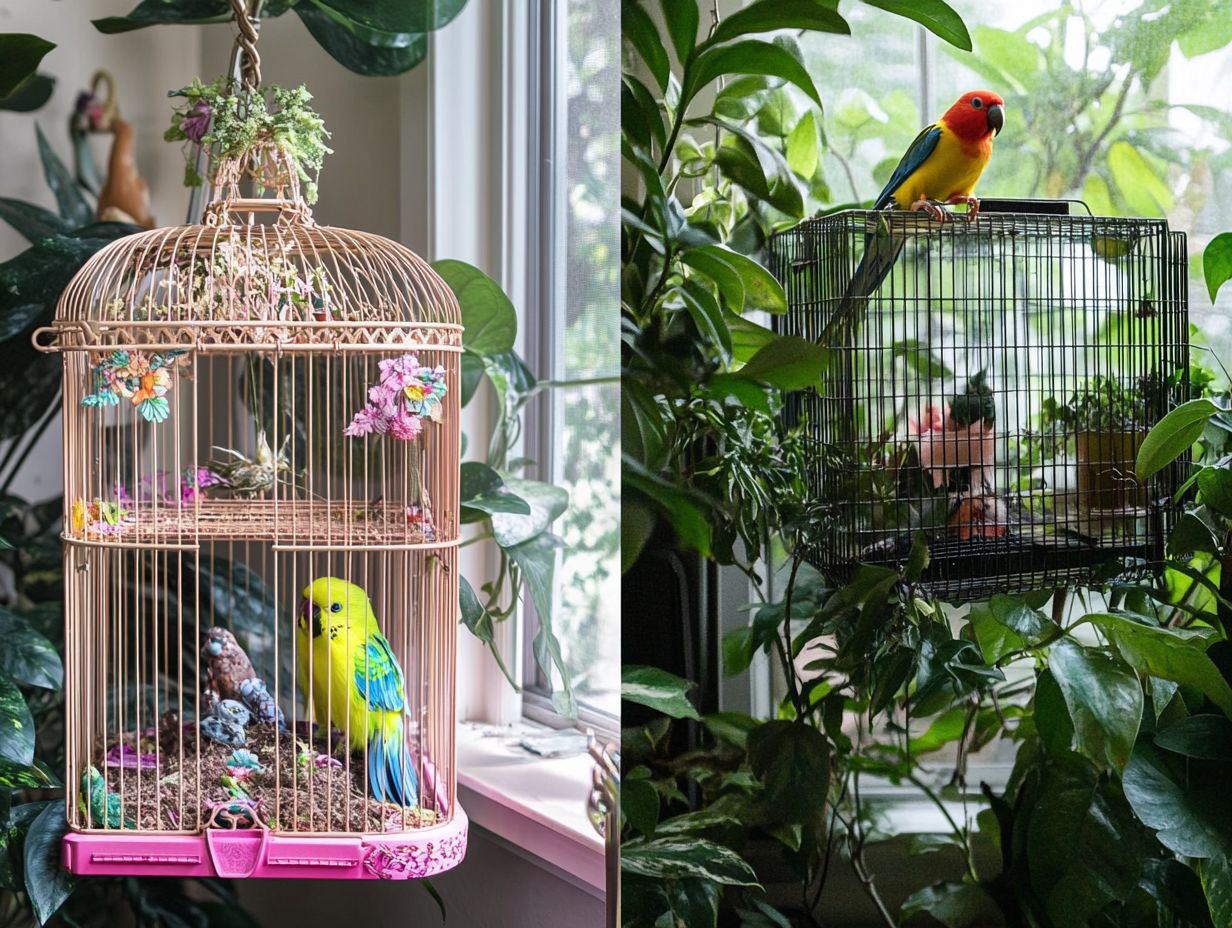 A clean and organized bird cage