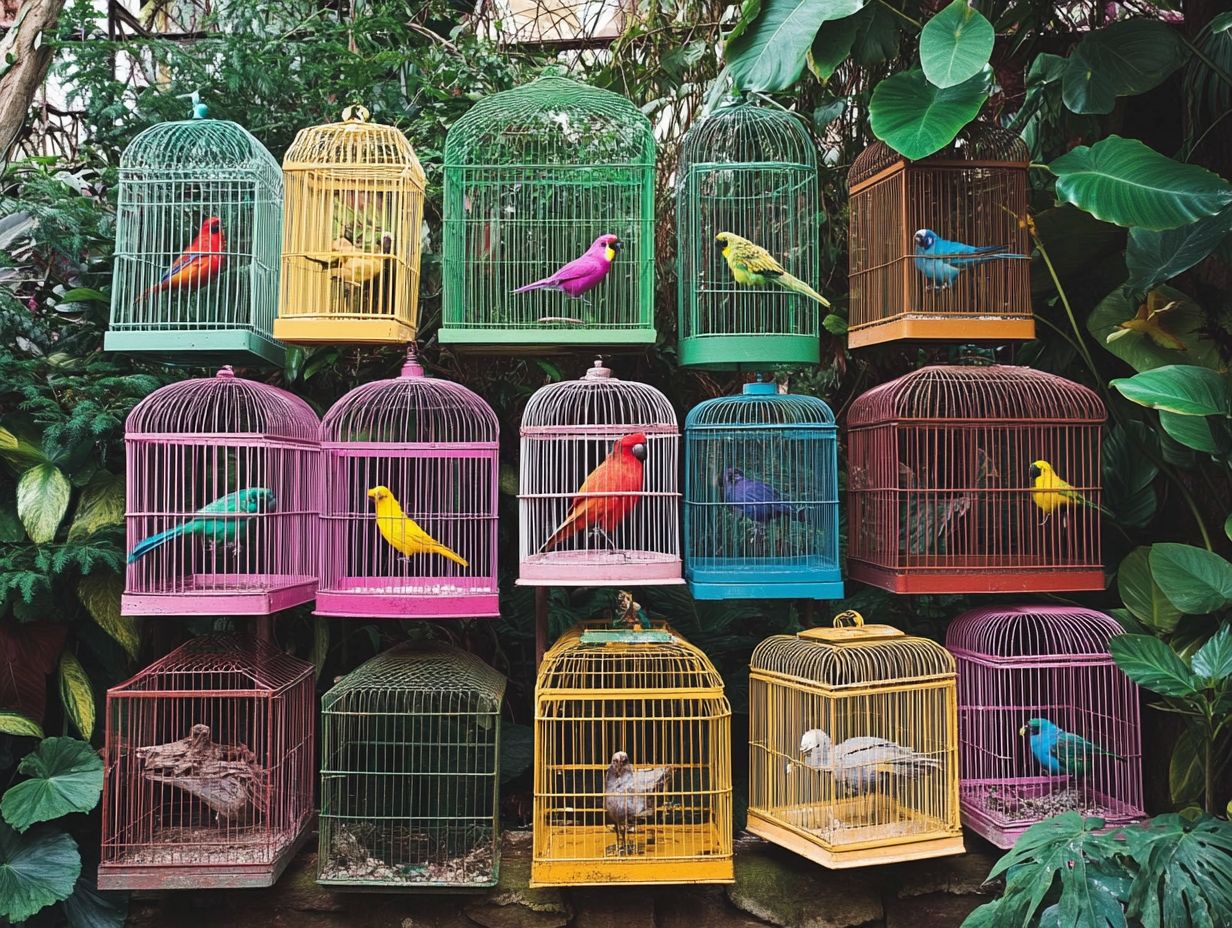 Cockatiels, Green-Cheeked Conures, and Parakeets in their habitats