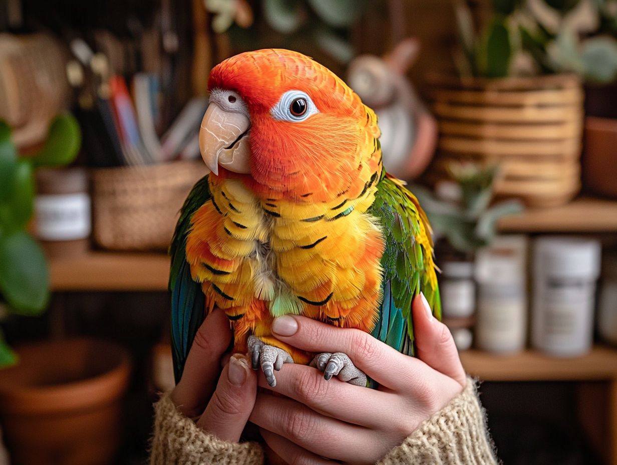 Illustration of caring for special needs parrots.