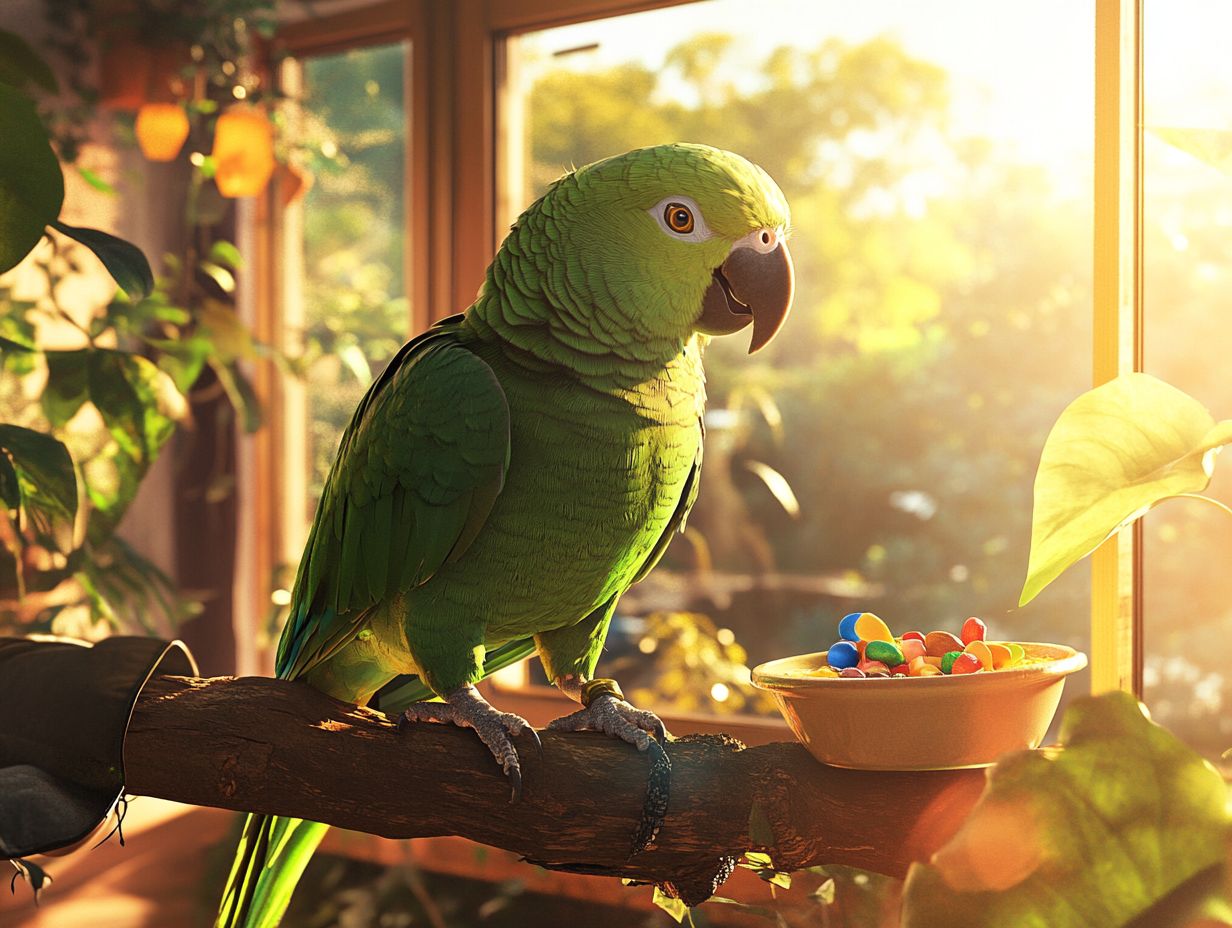 An Amazon parrot engaged in training and socialization activities