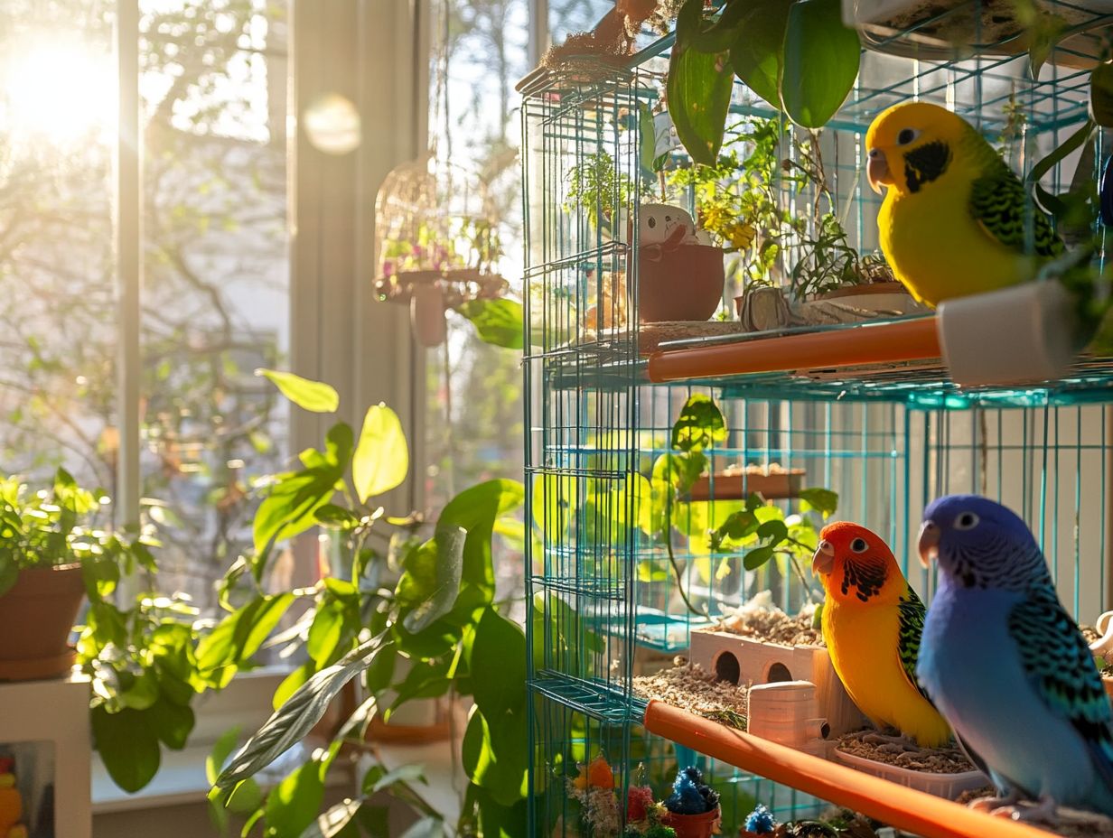 Different styles of cages suitable for budgerigars