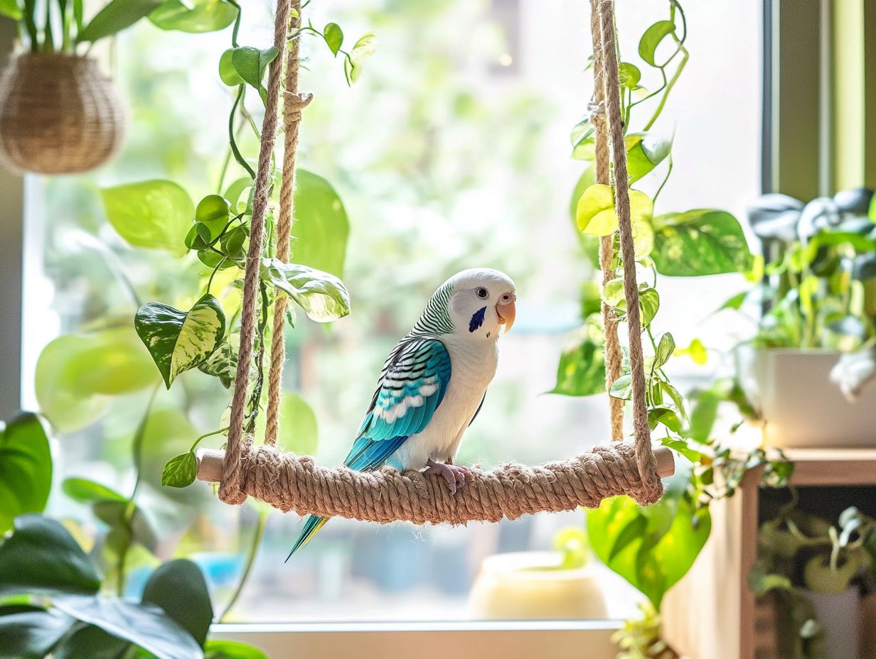 A colorful rope swing for birds in a cage