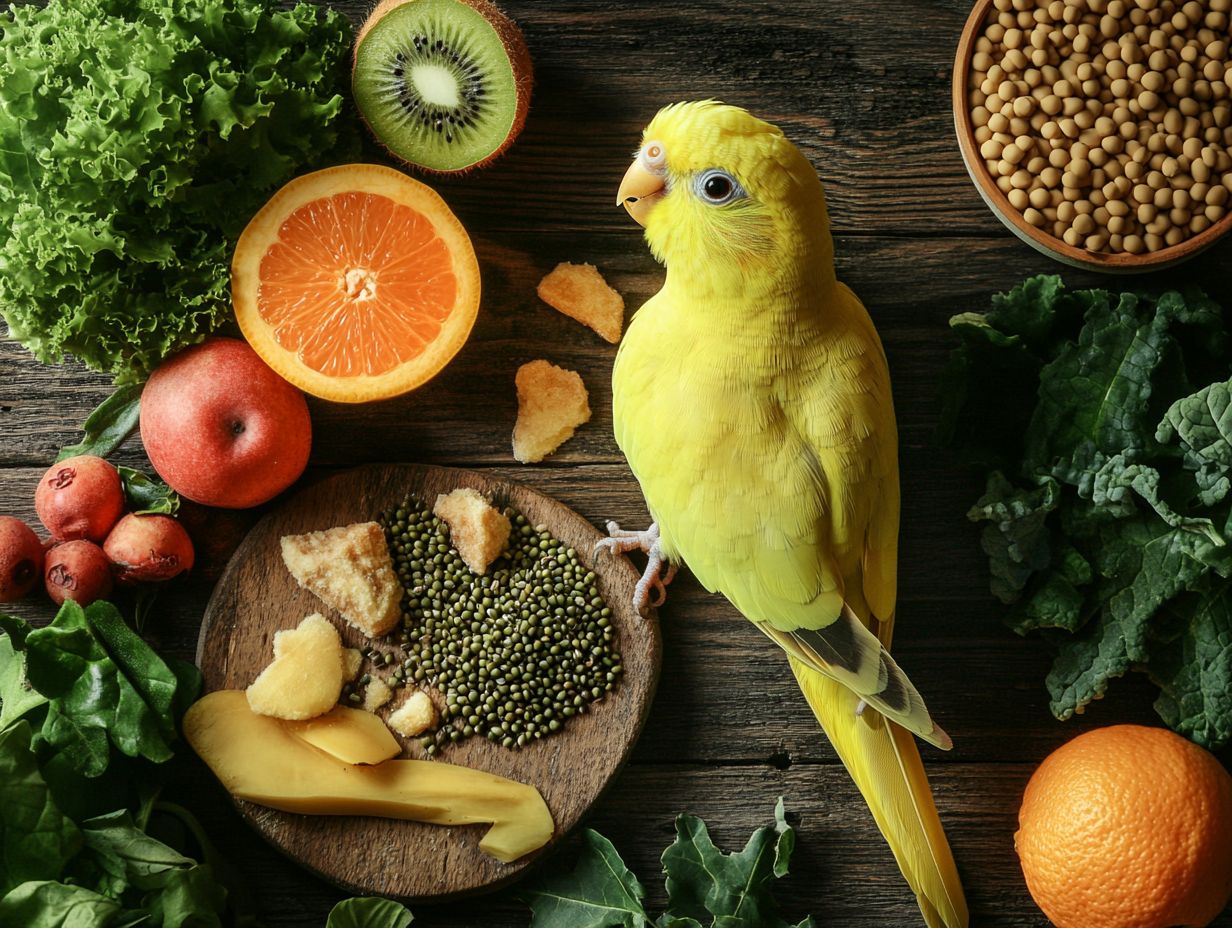 A colorful image of a cockatiel diet guide