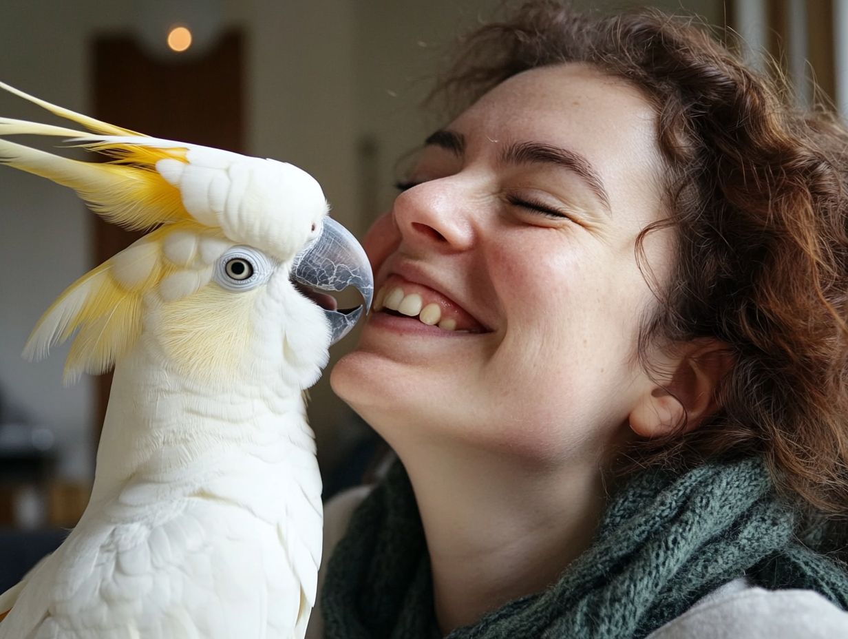 A happy cockatoo engaging in play