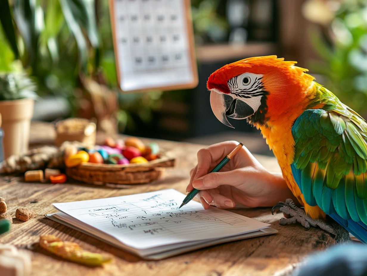 A colorful parrot receiving a treat as positive reinforcement during training.