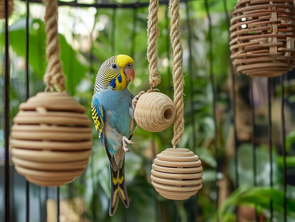 A colorful swinging ladder toy for birds