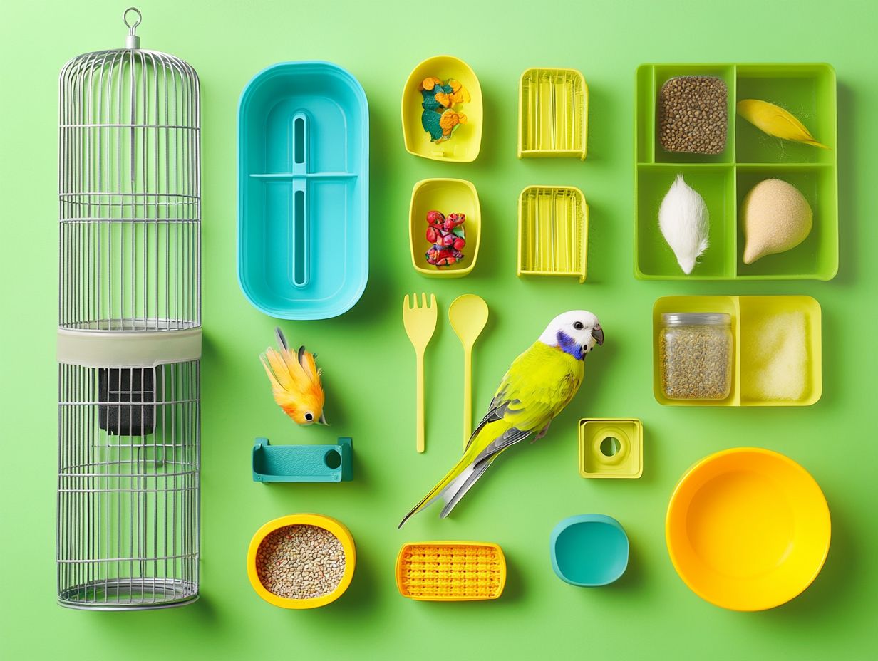 Colorful Budgies in a stimulating aviary environment