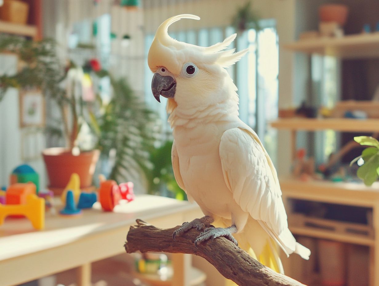 A happy cockatoo engaging in training activities