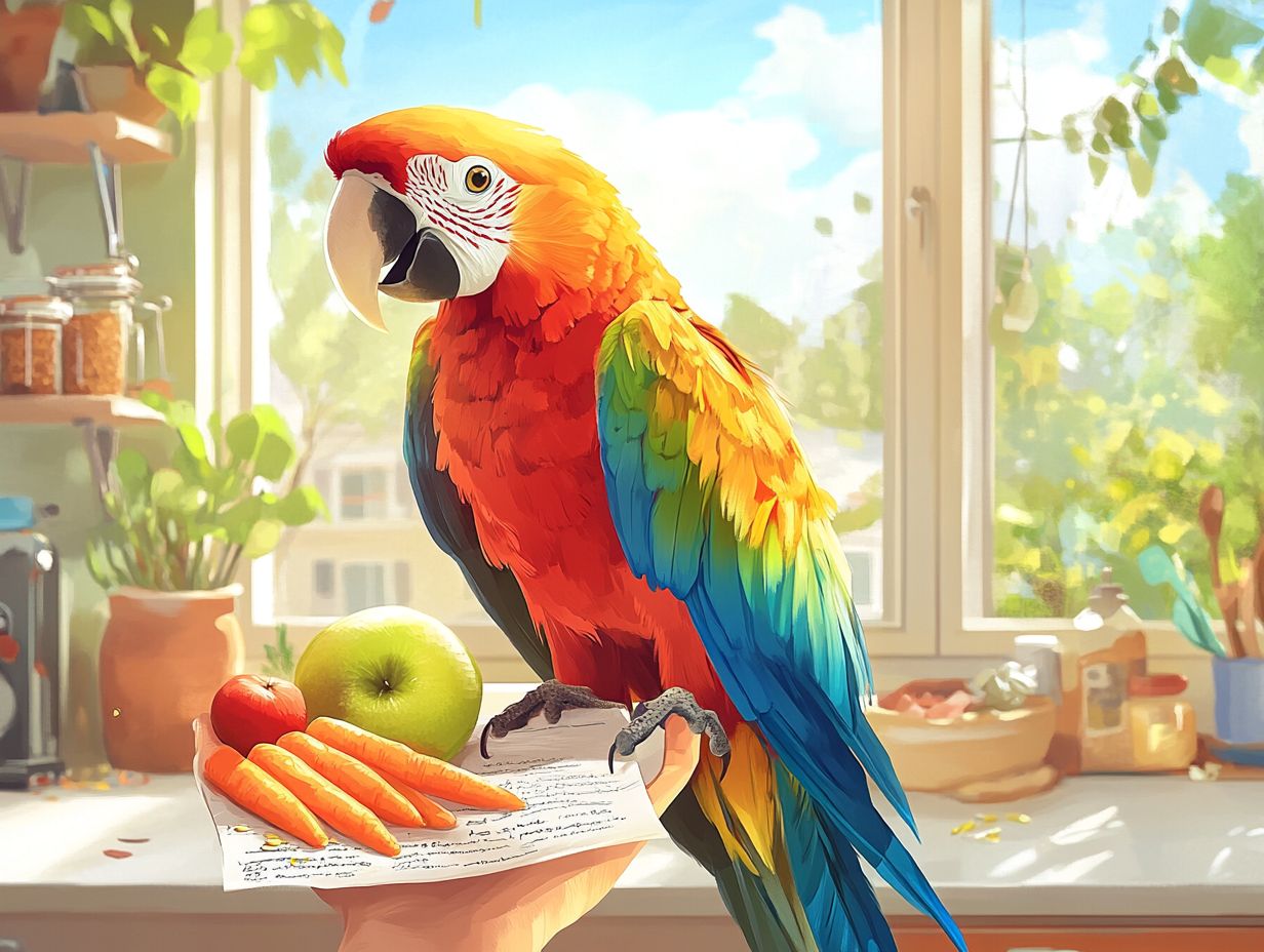 Illustration of feeding dos and don ts for parrots