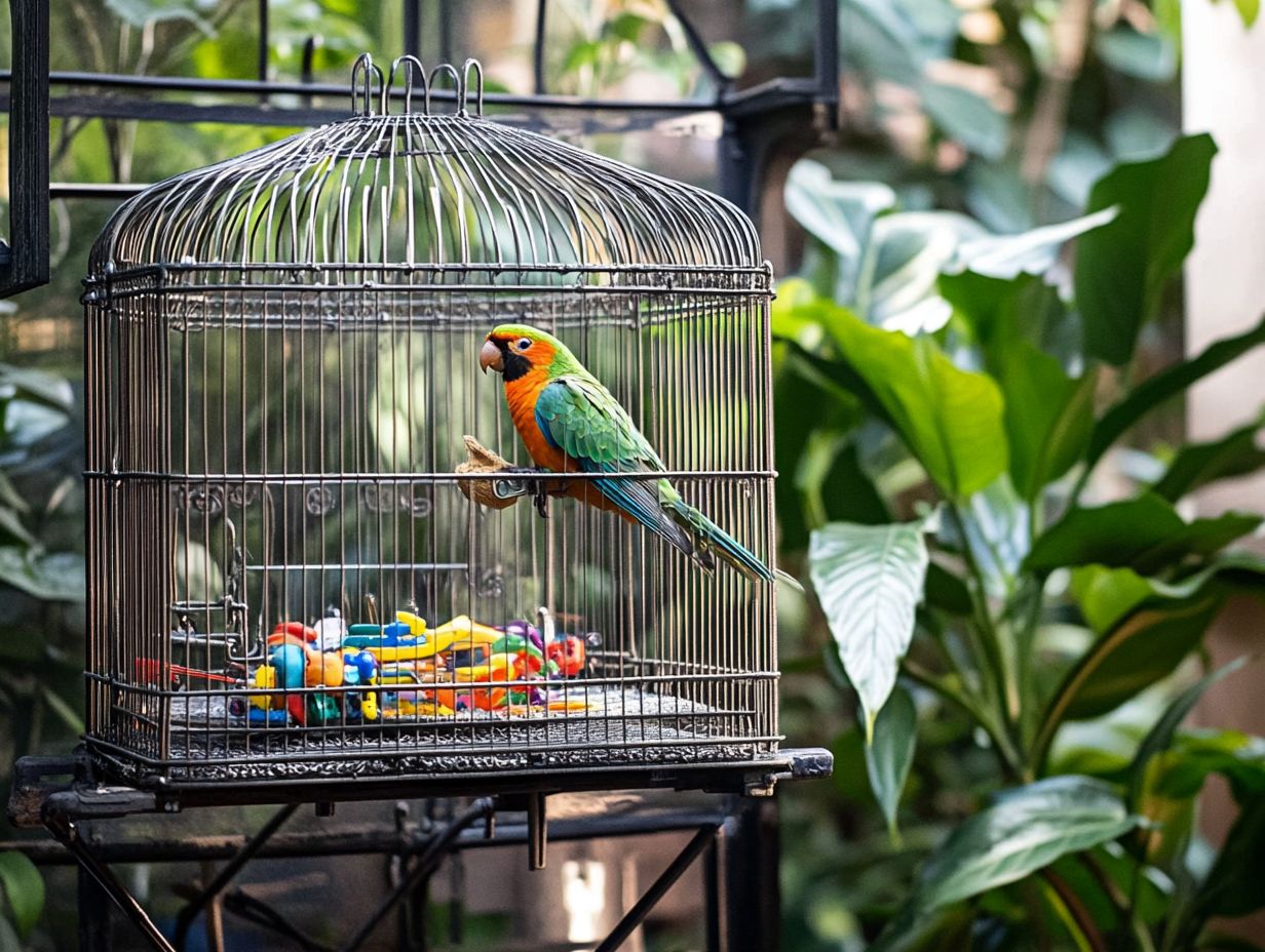 Illustration of Essential Features for a Bird Cage with a Stand