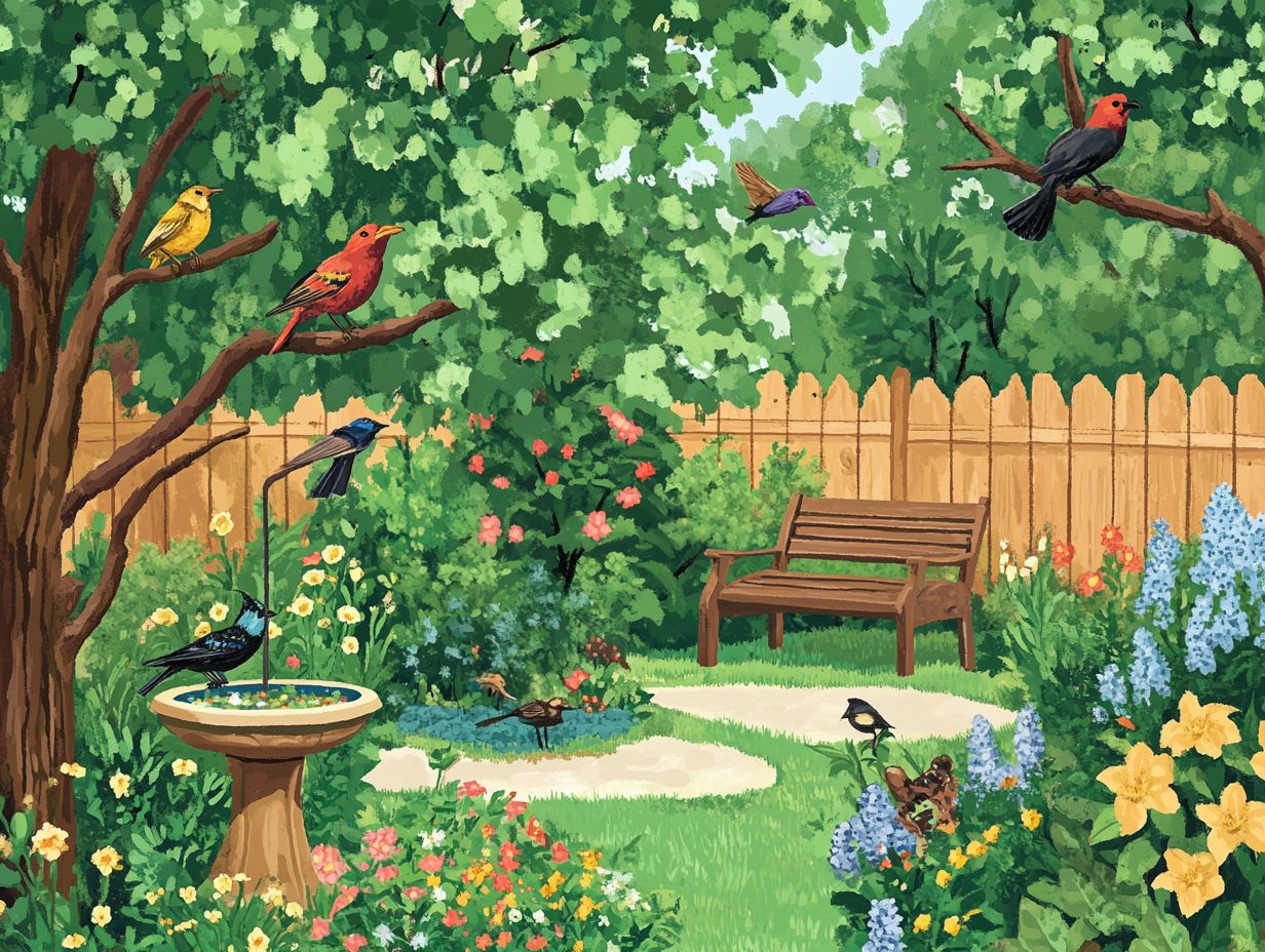 Infographic depicting key takeaways for creating a bird-friendly backyard.