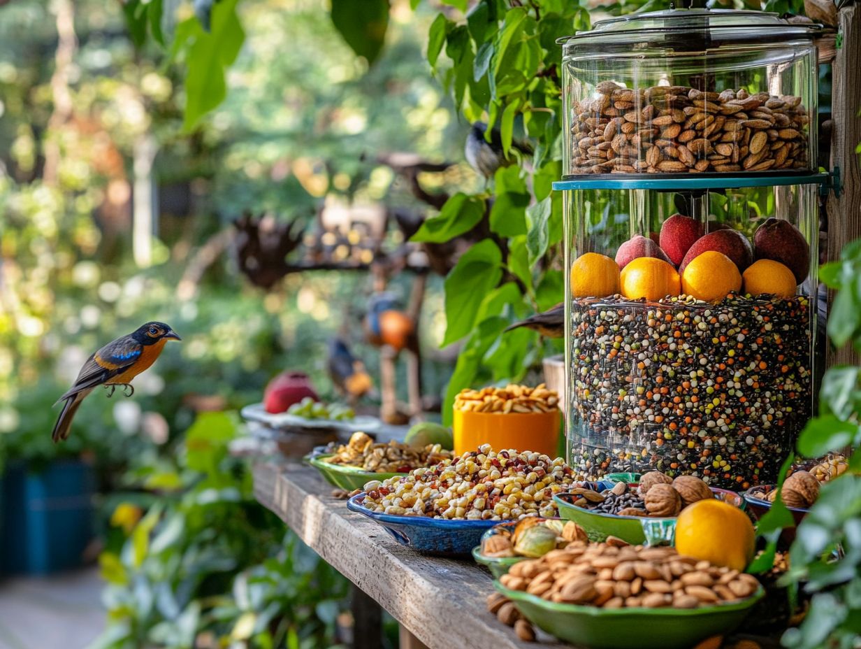 A colorful array of fruits and vegetables for pet birds