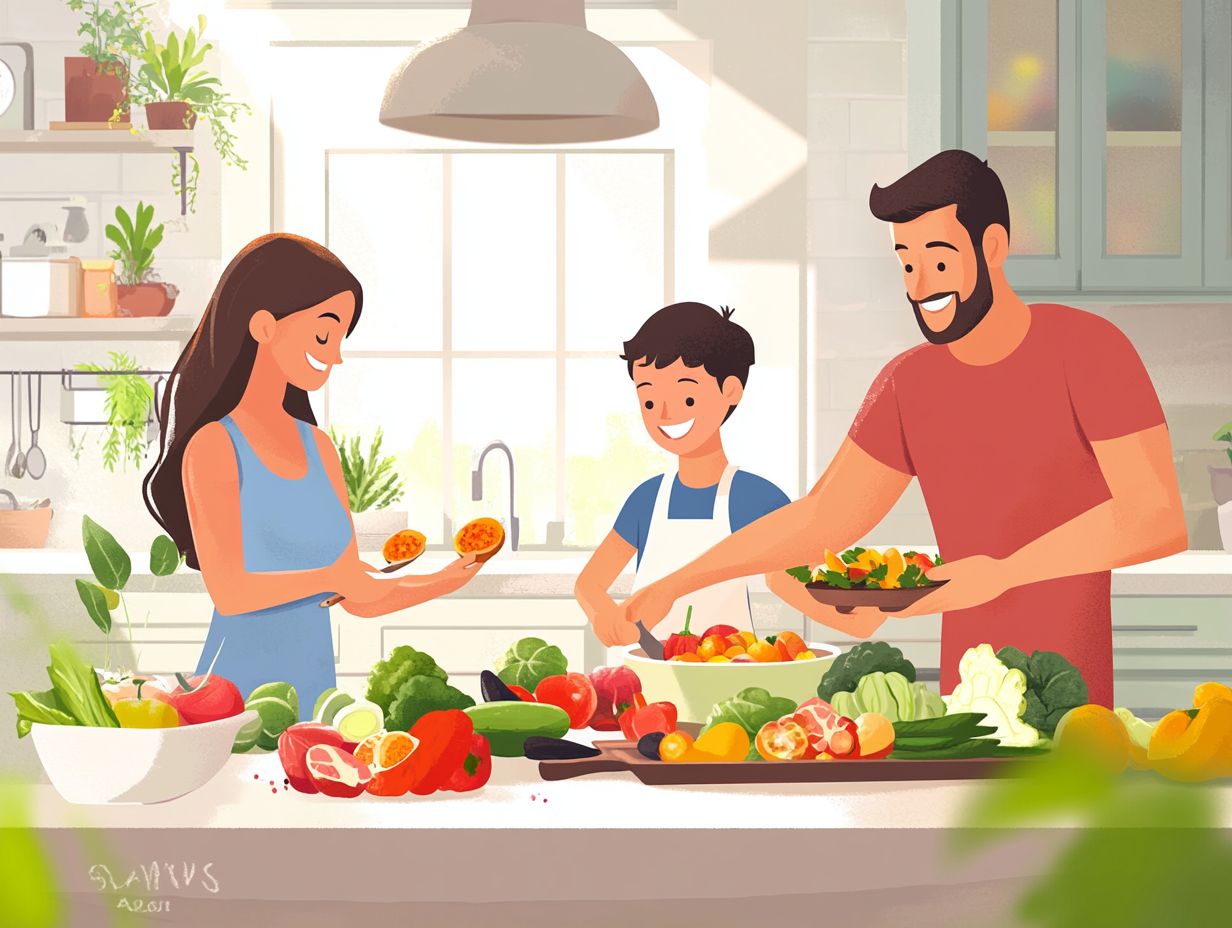 A family cooking together to overcome healthy eating challenges.