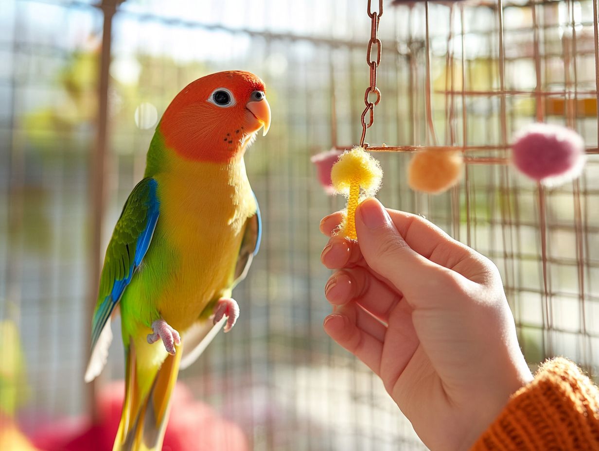 A clean and disinfected bird toy ready for play.