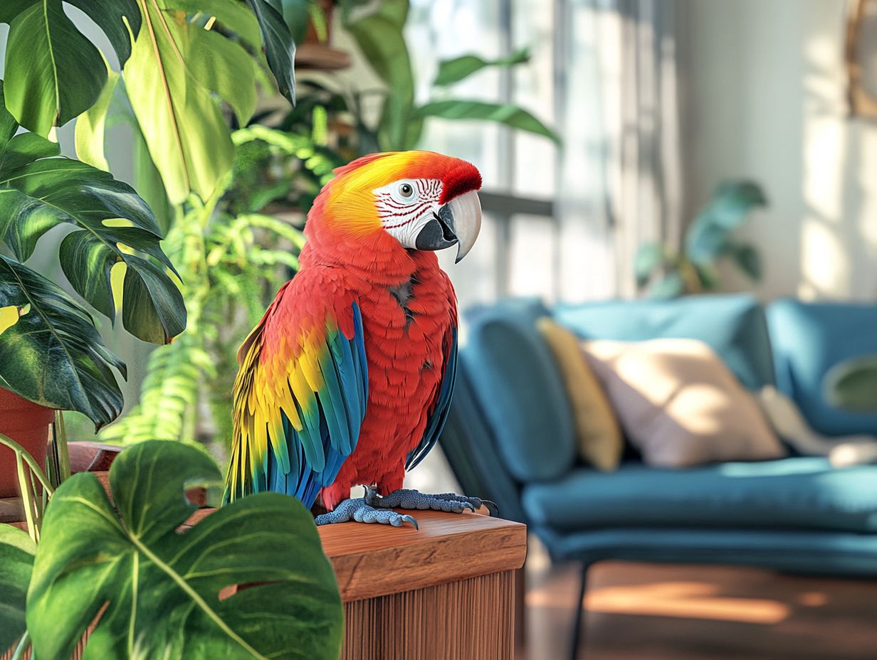 A family happily interacting with their pet bird.