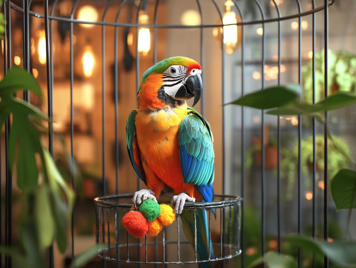 A colorful array of bird toys for enhancing play.