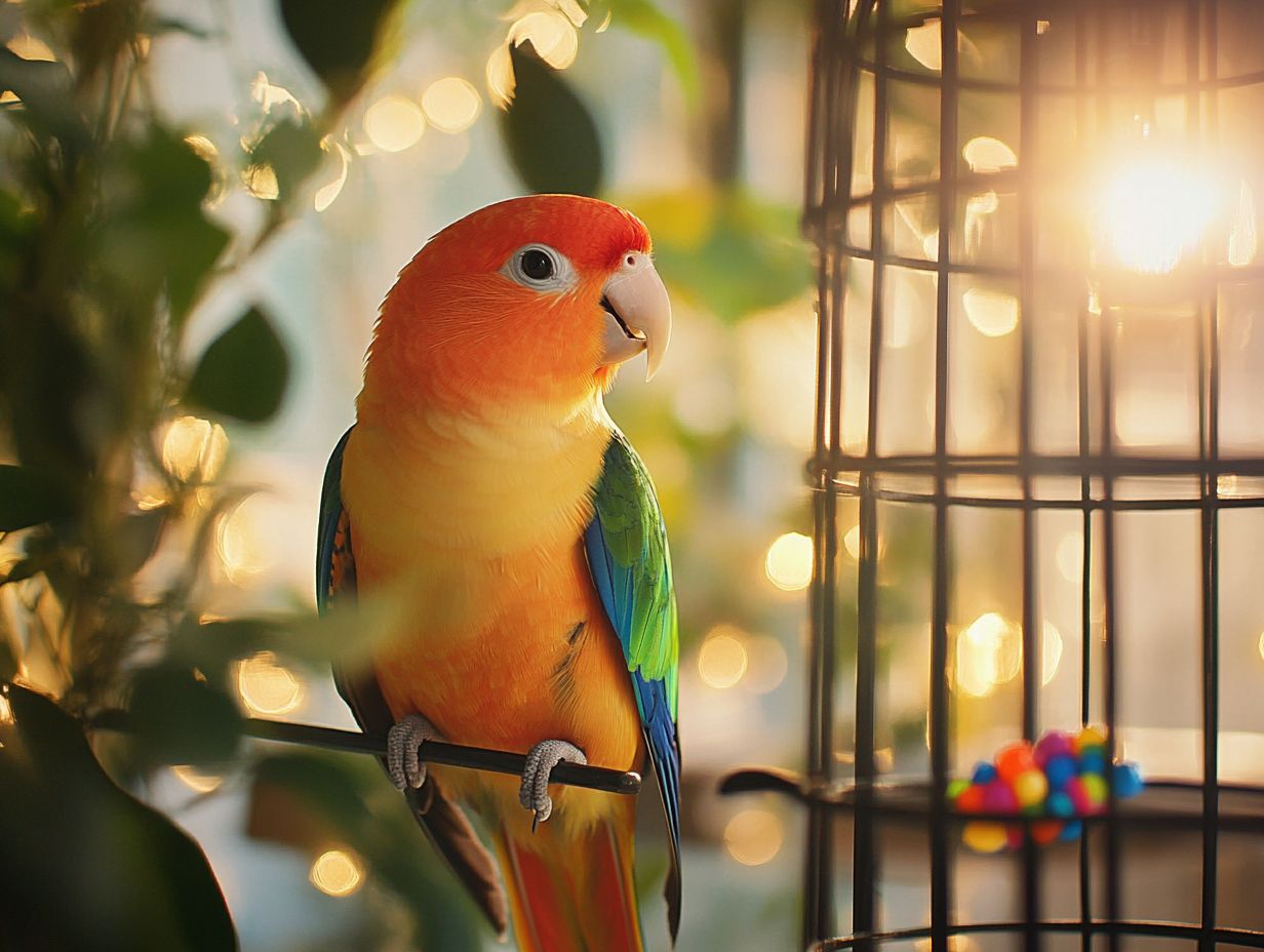 A bird interacting with a new toy.