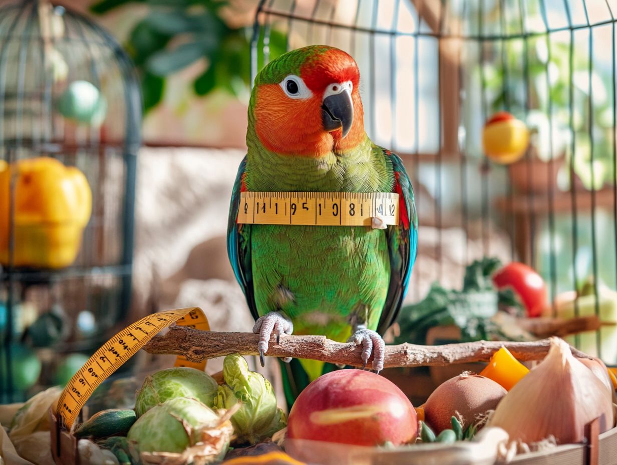 Infographic summarizing key takeaways on managing obesity in pet birds.