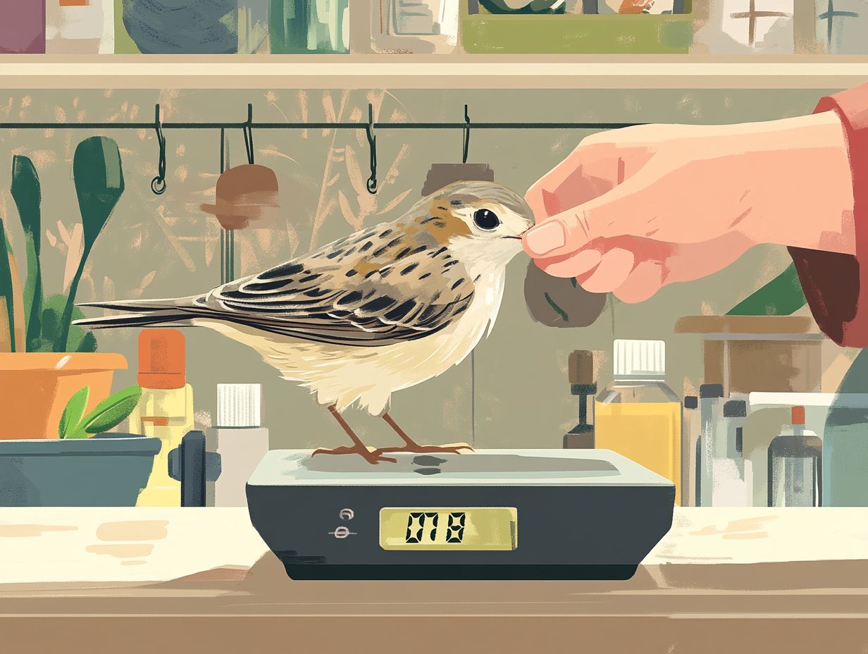 A healthy bird on a scale