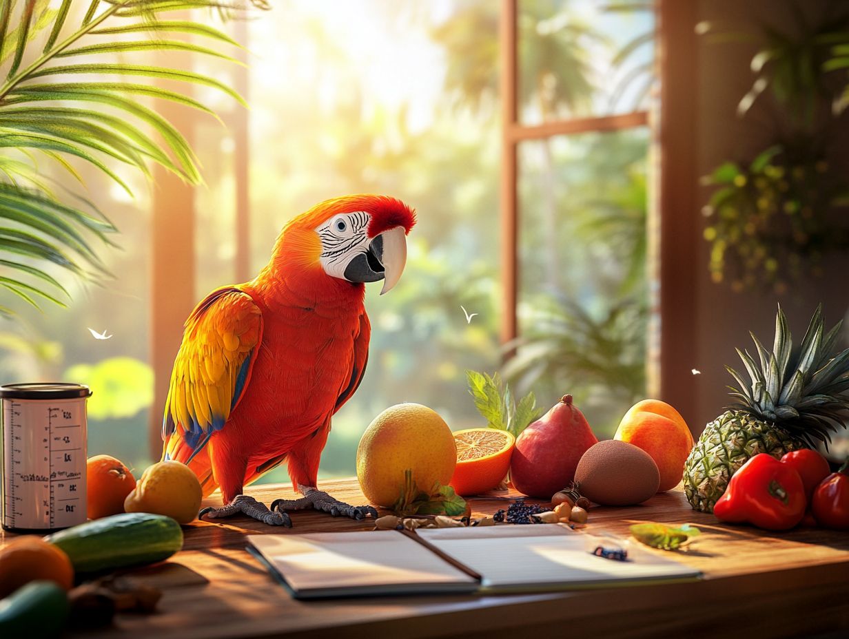 A colorful assortment of fruits and vegetables for pet birds