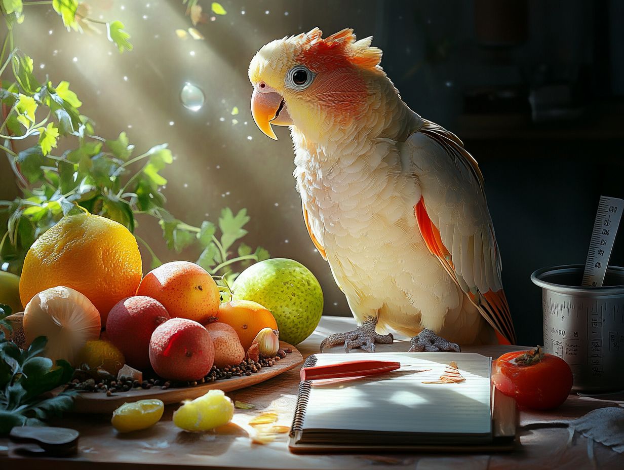 A colorful assortment of fruits and vegetables for pet birds