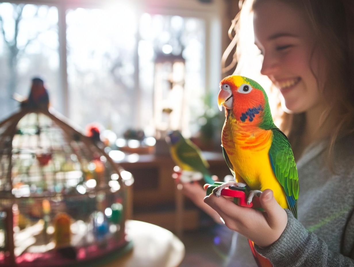 An illustration showing how to train your bird for socialization