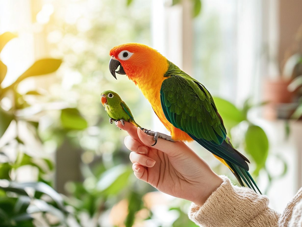 A bird enjoying a safe and nurturing environment with toys and perches.