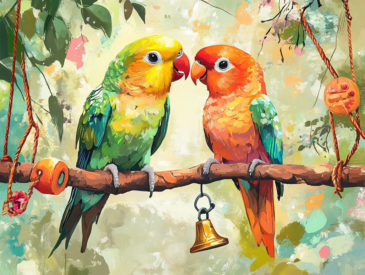 A lovebird interacting with a puzzle toy