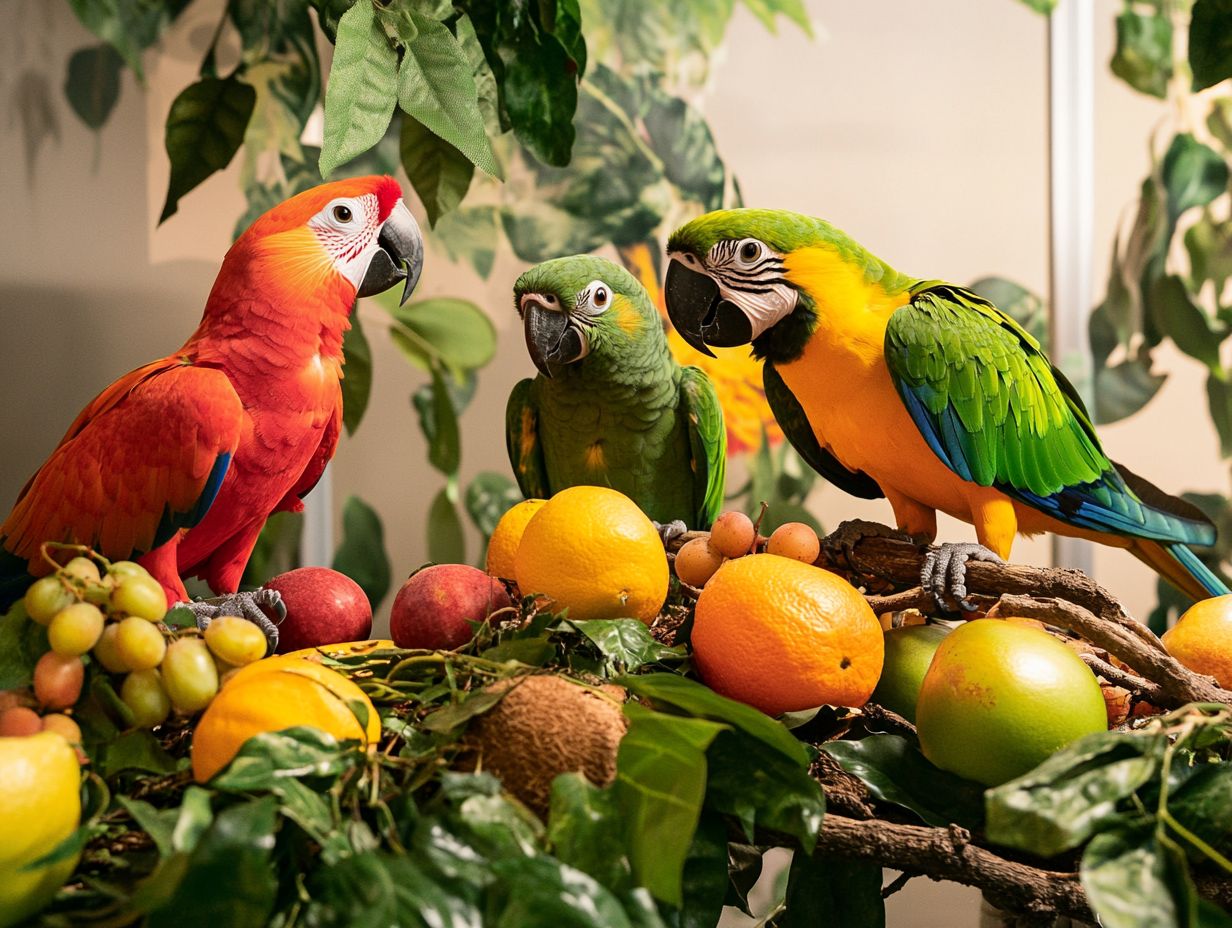 A colorful display of DIY enrichment toys for birds