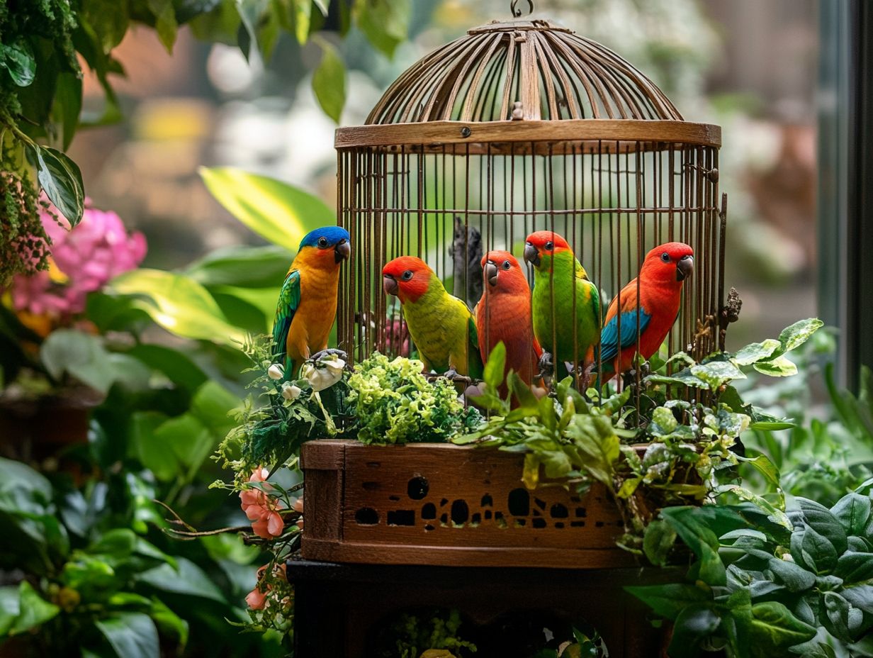 A beautiful bird cage made with natural materials, offering comfort and health benefits for your feathered friends.