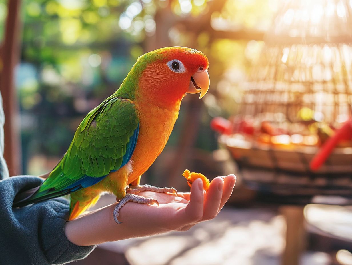 A pet bird performing tricks