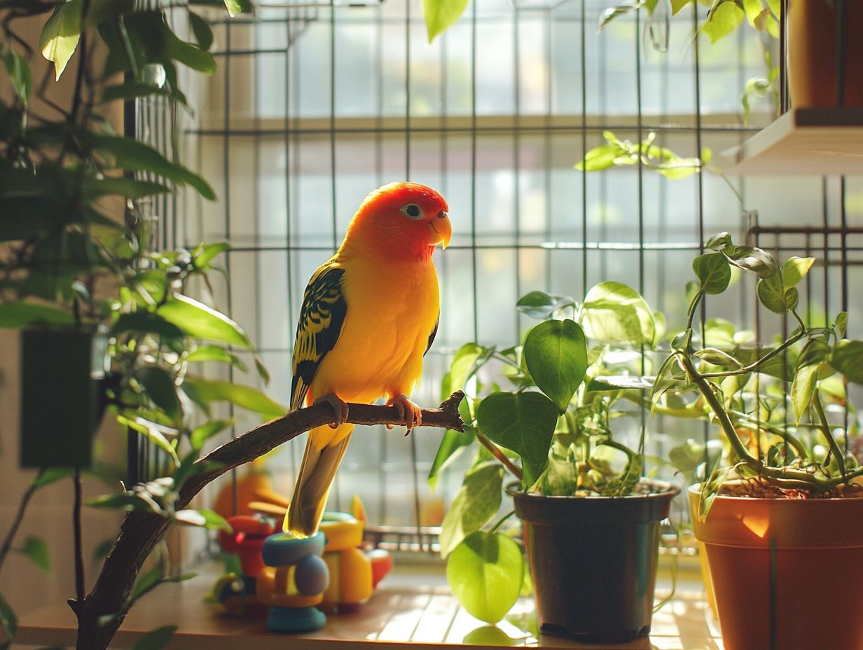 A bird in a safe and hazard-free cage environment