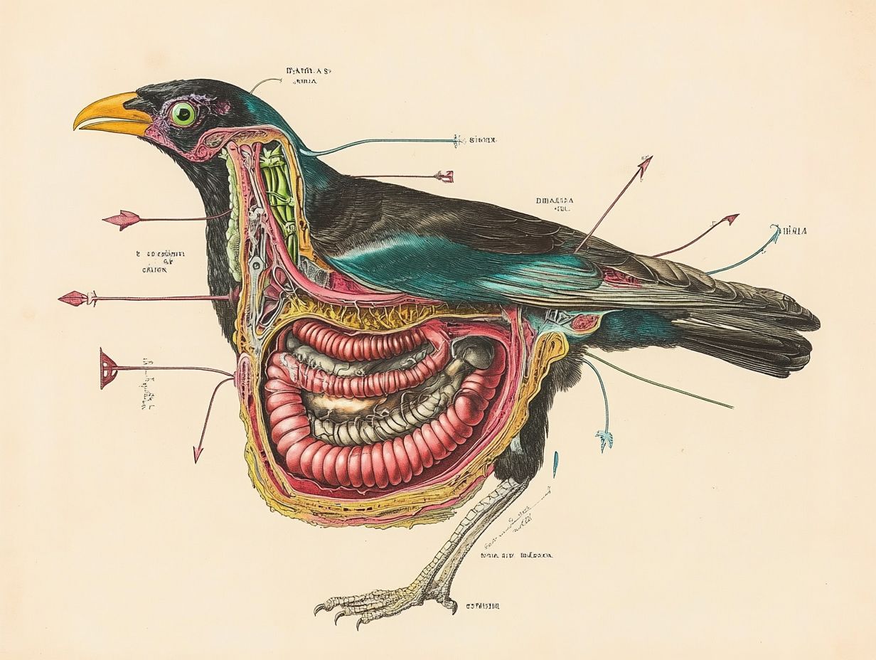 Illustration showing the components of avian digestive health