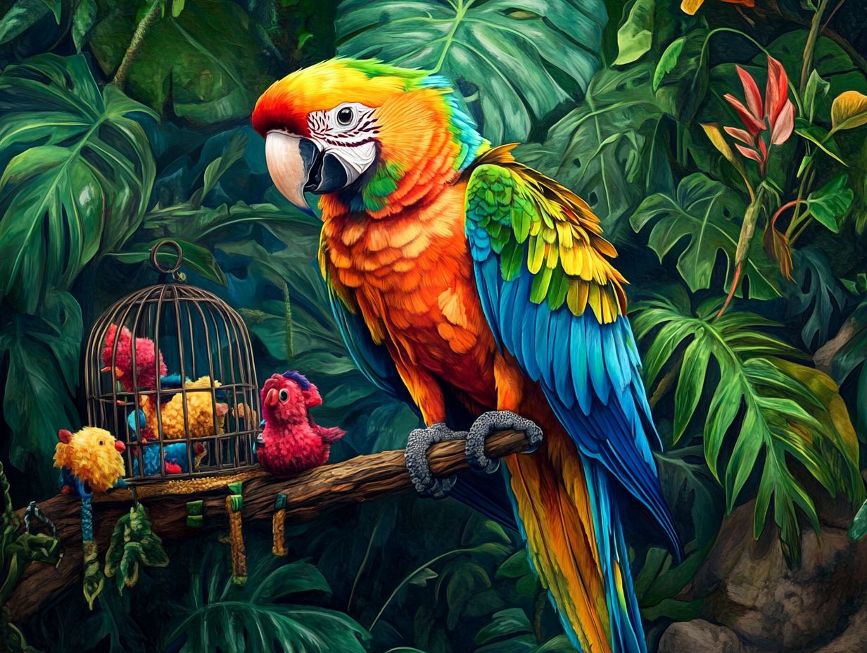 A colorful parrot perched on a hand, illustrating the joy of pet ownership.