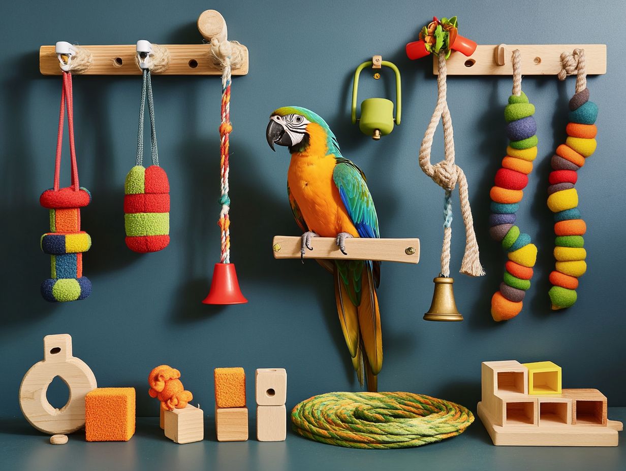 Colorful foraging toys for pet birds to stimulate natural behaviors.