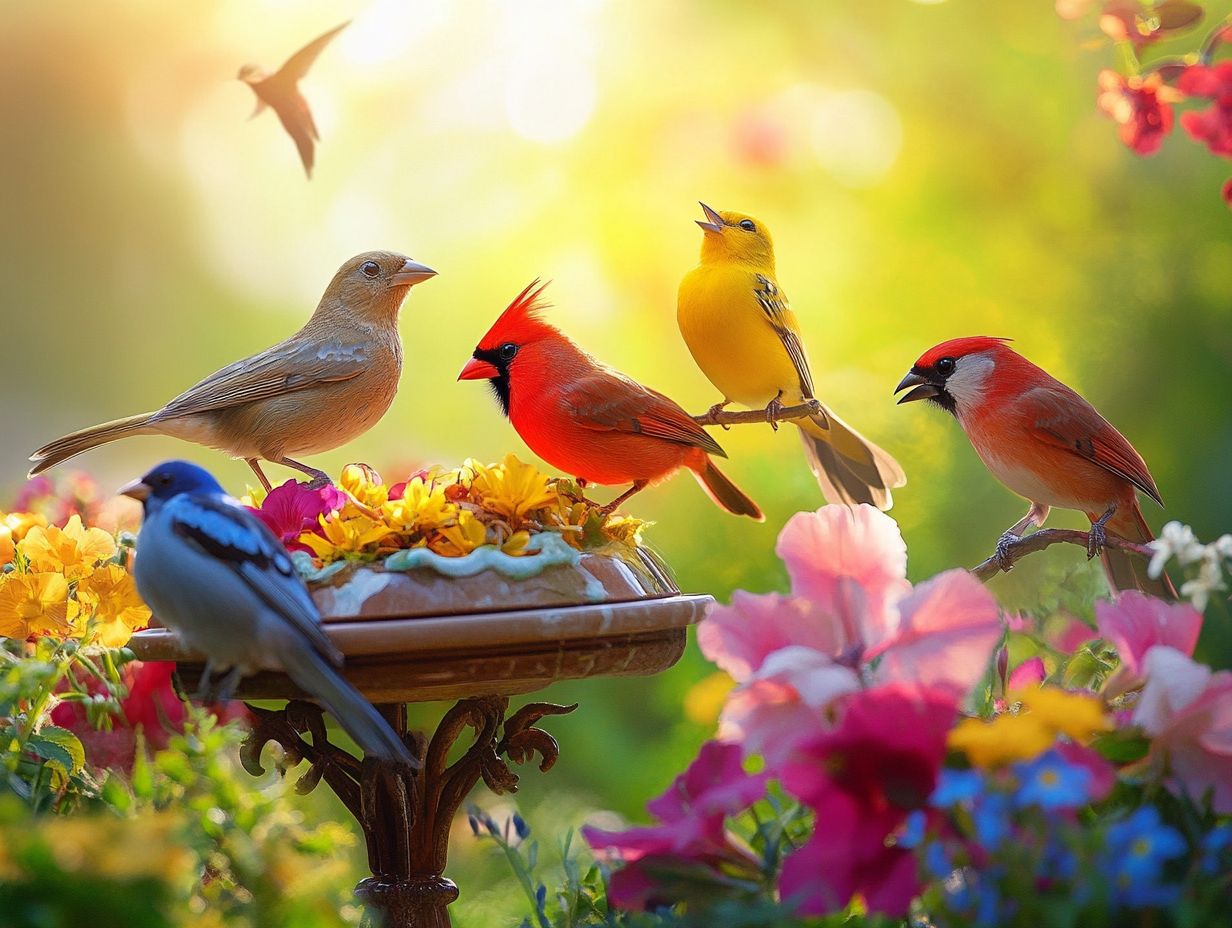 A colorful image illustrating the positive impact of bird feeding on ecosystems