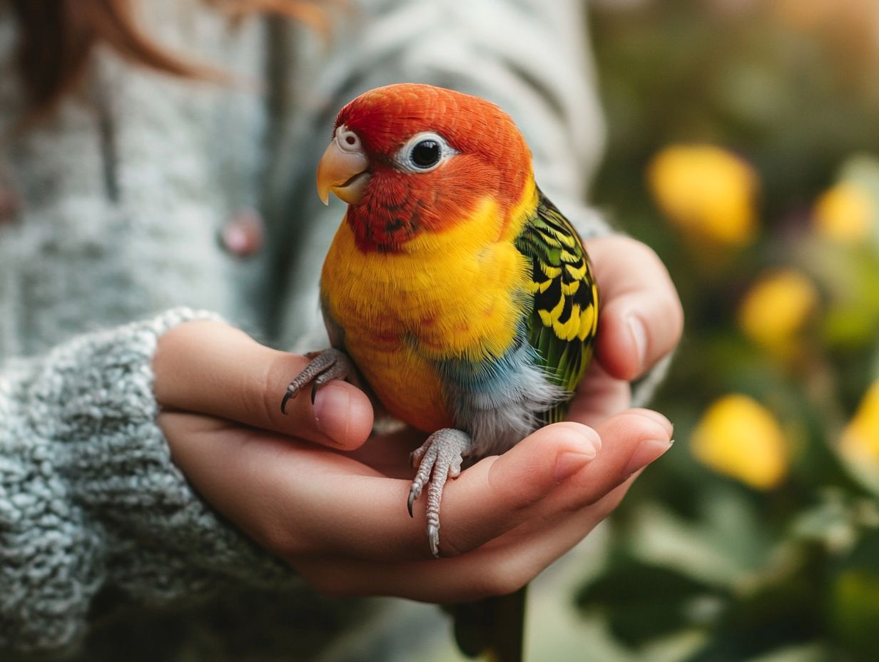 A colorful array of pet birds showcasing various behaviors